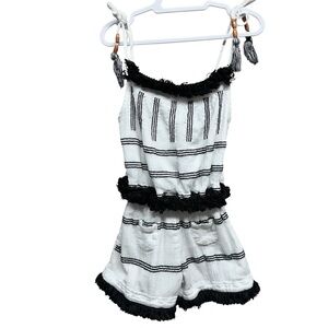 Mer St Barth Girls 2 Romper Sleeveless‎ Cotton Embroidered Boho Coastal Tassels